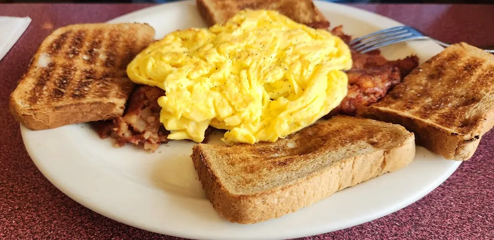 Corned Beef Hash Wheat Toast and Eggs
